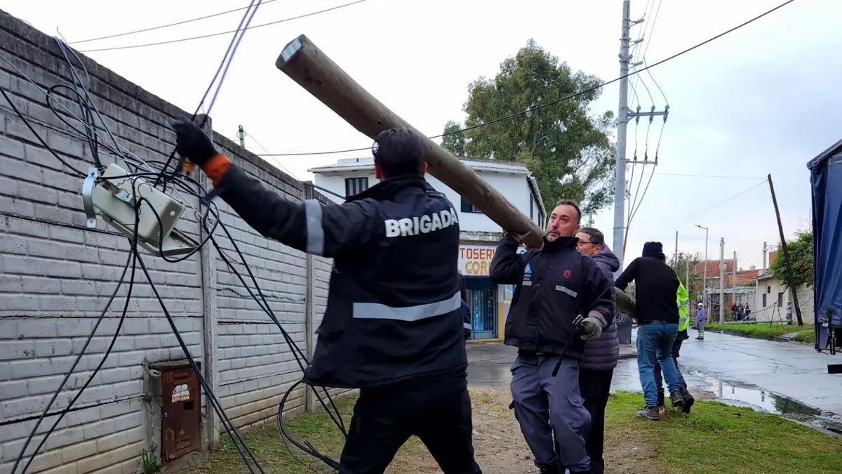 Insólito: un camión tiró 16 postes de luz en Lanús